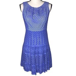 Shoshanna Blue Sleeveless Eyelet Fit and Flare Dress Size 4